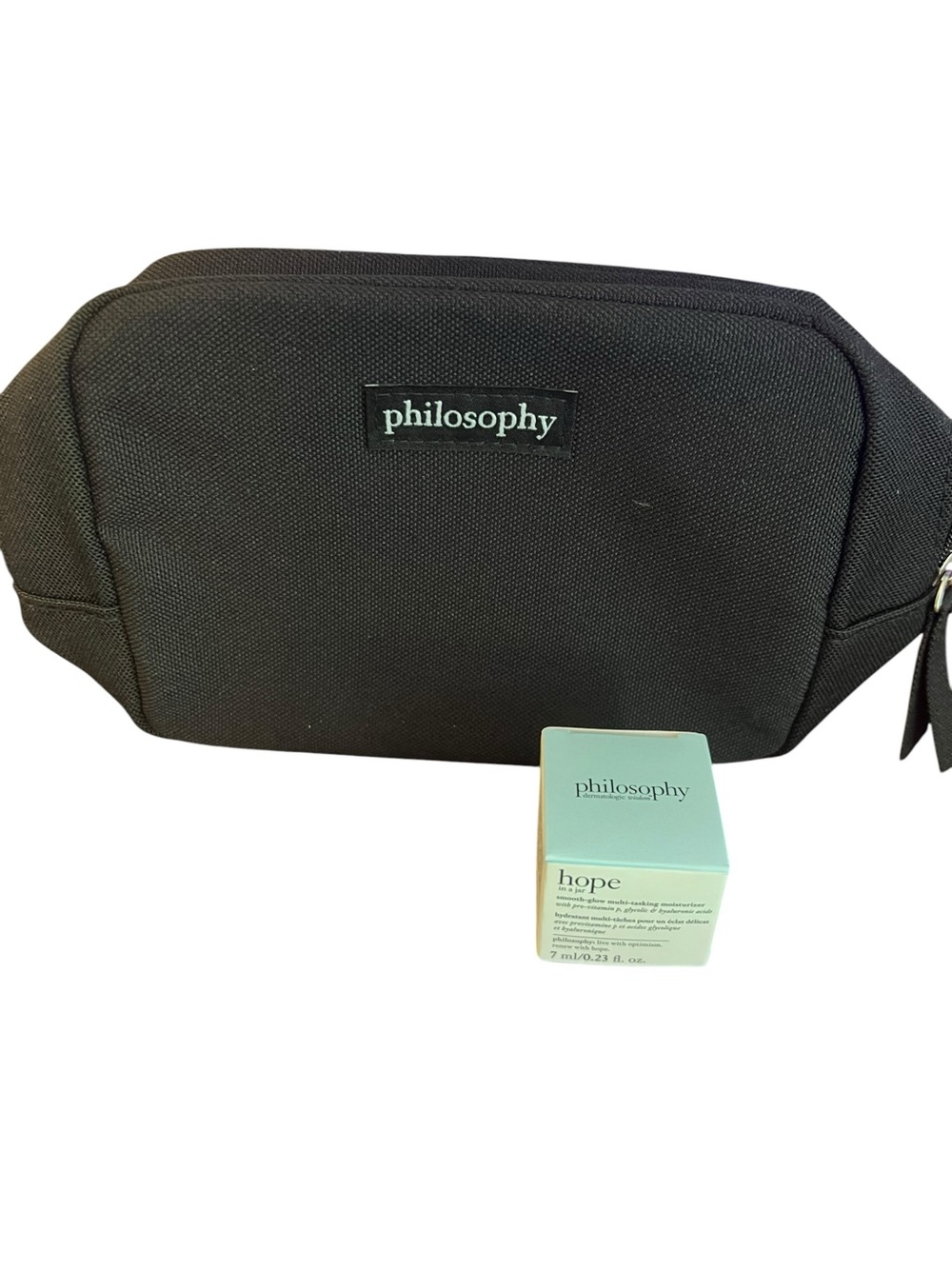 philosophy Black Toiletry Pouch w/ Hope smooth-glow multi-tasking moisturizer